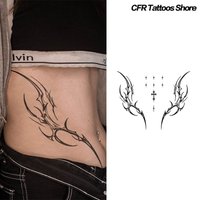 Fake Tatto Temporary Tattoos Abdomen Waterproof Dark Thorn Cross Herbal Juice Tattoo Stickers Sexy Hot Girls Wholesale Y2K Punk