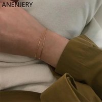 ANENJERY Gold Color New Simple Minimalist Slim Curved Semi-circular Multi-layer Chain Bracelets For Women
