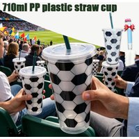 5-10PCS 710ml Soccer Pattern Straw Tumbler Transparent PP Plastic Cup Reusable Drinking Bottle for School Gym Travel