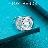 Size 7-10 925 Sterling Silver Double Circle Ring For Women Engagement Wedding Party Gifts Noble Zircon Jewelry Accessories