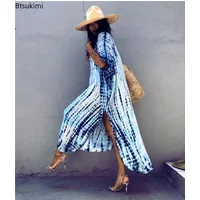 2026 Summer Bohemian Striped Print Women Beach Dress Bathing Suit Cover Up Summer Tunic for Woman Beachwear Robe De Plage Kaftan