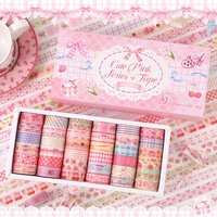 36 Rolls Pink Washi Tape Set Cute Butterfly Gingham Cherry Dessert Pattern Decorative Masking Tapes For Scrapbooking Journaling