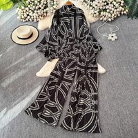 SuperAen Europe and America Style Oversize Print Shirt Tops High Waist Long Pants Two Pieces Sets