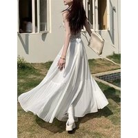 2025 Spring and Summer New pleated A-line skirt in the long high waist thin gauze skirt Lady Girl Skirt Chic Elegant Long Skirt