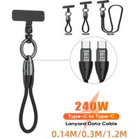 48V5A Fast Charging Type-C Lanyard Data Cable 240W Type C To USB C Wrist Keychain Cord for iPhone 17 16 15 Samsung Macbook