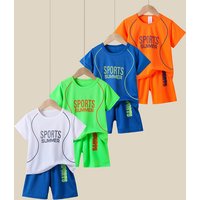 2-piece children's summer multi-color letter set for boys and girls, casual sports short sleeved T-shirt, comfortable shorts