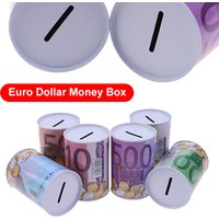 1PC Metal Tinplate Cylinder Box Bank Euro Household Saving Money Box Home Storage Organizers for Coins Deposit Boxes Decoration