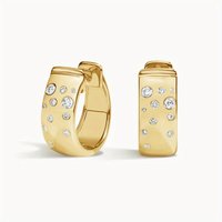 Classic Gold Color Inlaid Cubic Zirconia Copper Hoops Women's Earrings Elegant Daily Wear Party Earrings Woman Fashion Jewelry
