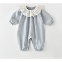 Spring 0-2Y Baby Clothes Long Sleeved Pure Cotton Newborn Jumpsuit Baby Girl Clothes Korean Version Lace Collar Romper