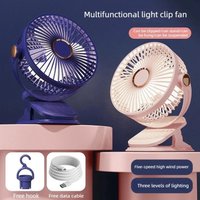 4 in 1 Clip Fan 5 Speeds 3 Night Lights 720° Rotation USB Rechargeable Brushless Motor Ultra Quiet for Home Office Dorm Camping
