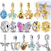 Animal Charms 925 Silver Butterfly Firefly Bee Bird Beads Pendants Fit Bracelets Bag Keychain Charm Diy Women Gift Accessory