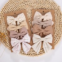 4Pcs/Set Baby Girls Hair Bows Clips Linen Cotton Ponytail Hairpins Plaid Flower Dot Printed Korean Ins Hairgrips Kids Headwear