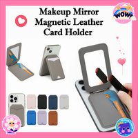 For Magsafe Fashion Wallet Magnetic Stand with Makeup Mirror for IPhone 17 Pro Max Adjustable Kickstand PU Leather Card Holder