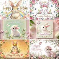 Cute Bunny Background Girl's Birthday Party Decoration Backdrop Pink Rabbit Carrots Photography Studio Props Banner Kids Gifts