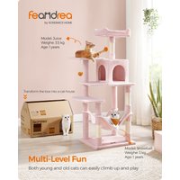 Feandrea Cat Tree, 143 cm Cat Tower for Indoor Cats, Multi-Level Plush Cat Condo