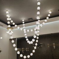 2026 Trendy Pearl Necklace Design LED Dimmable Chandelier Balls Staircase 6 m Long Suspension Luminaire Lampen For Living Room