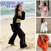Cotton Casual Pants Sets Women's Solid Color Cozy Lapel Long Sleeve Shirt Summer Outfit Elastic Waist Pants Suits