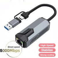 5000Mbps Ethernet Adapter 5G USB 3.0 Type C to RJ45 Network Card Wired Ethernet Gigabit Adapter Lan Card Hub for MacBook iPad
