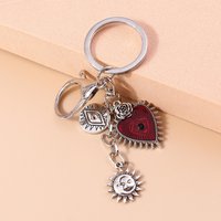 Gothic Red Love Hearts Keychain Steampunk Metal Sun Eye Key Ring Pendant for Car keyholder Handbag Accessories DIY Jewelry Gift