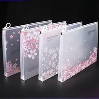 1/2pcs Random A4 Zipper File Bag – Transparent Pink Cherry Blossom, for Letters, Office, Home, Travel