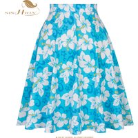 SISHION High Waist Blue Flower Printed Floral Skirt VD0020 Cotton A Line Pin Up 1950s 60s Rockabilly Vintage Skirts
