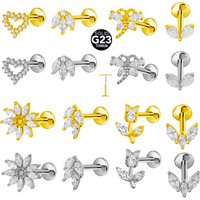 G23 Titanium Flower Labret Piercing Push In Nose Stud Threadless Butterfly Ear Tragus Flat Back Heart Piercing Body Jewelry