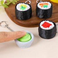 Creative Finger Button Clicker Sushi Keychain Cartoon Simulation 3D Printed Pendant Calming Foods Sensory Clicker Bag Charm