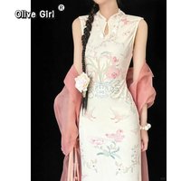 Olivegirl Hanging neck young style sexy modified cheongsam dress for women summer 2026 high-end waist cinc slim long dress
