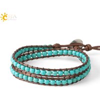 CSJA Turquoise Man Bracelet Bohemian Handmade Braides Bangle Indian Agate Crystal Beaded Double Layer Bracelets Women Homme S625