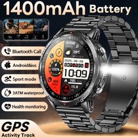 2026 New 1400mAh Battery Outdoor Sports Smart Watch Men LED Flashlight Fitness Tracker Bluetooth Call IP68 Waterproof Smartwatch