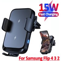 Wireless Car Charger Dual Coil Car Phone Holder Stand for Samsung Galaxy Z Flip 5 4 3 S22 S21 iPhone 14 13 Fast Charging Station