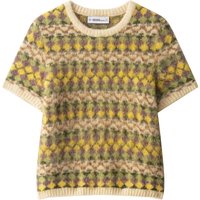 Zevity Women Vintage Short Sleeve Contrast Color Geometric Crochet Knitting Sweater Female Chic Slim Pullovers Coat Tops SW9482