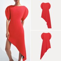 Fashionable Asymmetrical Short Sleeve Midi Dress Women's Spring 2026 New Arrival Personality Dress A-Line Skirt Daily Wear