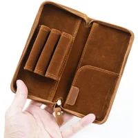 Office Student Cowhide Retro Crazy Horse Leather Square Zipper Pencil Case Creative Large Capacity Ticket Storage Box