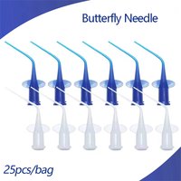 25pcs Dental Disposable Butterfly Syringe Tip Endo Irrigation Root Canal Needle 0.25mm Color Transparent or Blue
