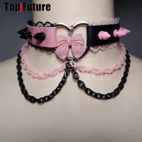 women Men pacifier Harajuku Gothic Punk necklace streetwear Subculture Spice Y2K Girl Collar Leather Rivet choker spike chokers