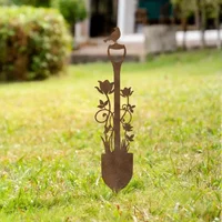 1pc Rustic Metal Garden Spade with Bird & Flower Stake – Heart-Shaped Design, Perfect for Patio, Balcony, or Garden Decor