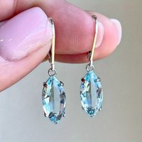 Fashion Silver Color Sea Blue CZ Dangle Earrings Woman Geometry Party Daily Wear