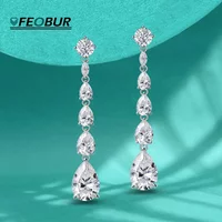 FEOBUR 17cttw Pear Cut Full Moissanite Drop Earrings for Women Bridal Wedding 925 Sterling Silver Dangle Earring Luxury Jewelry