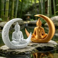 Moon Buddha Statue 3D Printing Meditating Buddha Figurine for Zen Garden Home Decor Spiritual Ornament Yoga Space Spiritual Gift