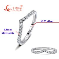 1.8mm V Shape Letter Silver S925 Moissanite Ring Trendy Melee D VVS Moissanite half Eternity Ring Bands Engagement gift