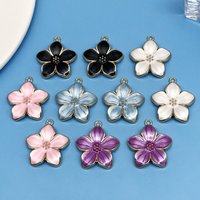 10pcs Charm Simple Enamel Cherry Blossom Pendant Set DIY Bracelet Necklace Earrings Jewelry Handmade Accessories