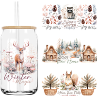 Winter Woodland Animals 16OZ UV DTF Cup Wrap Transfer Stickers Custom Labels DIY Waterproof Logo For Libbey Glass Can Snow Vibes