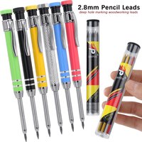 Professional Metal Carpenter Pencil Set with 2.8mm 2box Refill Lead, Deep Hole Woodworking Engineering Marking Tool