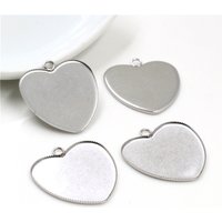 Never Fade 10pcs Fit 25mm Heart Stainless Steel Sawtooth Cameo Settings Cabochon Base Brass Copper Blank Tray Pendant -T7-40