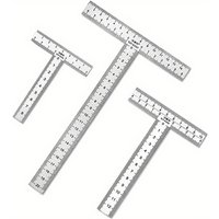 1Pc Integrated Stainless Steel T-shaped Ruler with 90 Degree Right Angle and Thickened Scale T-shaped Engineering Ruler