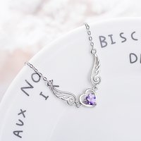 925 Sterling Silver Angel Wing Purple Zircon Pendant Necklaces For Women Chain Girl Jewelry Wholesale Accessories Trend 2024