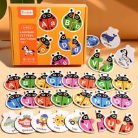 Ladybug Shaped Wooden Alphabet Matching Colorful Letter Animal Pattern Matching Puzzle Toy, Educational Matching Toys for Kids