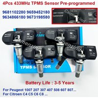 4Pcs TPMS Sensor 9681102280 9659452180 9634866180 9673198580 For Peugeot 207 208 307 407 408 1007 2008 3008 For Citroen C4 C5 C6