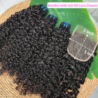 18A Burmese Curly Human Hair Bundles With 5x5 HD Lace Closure Invisible Melted All Color Skins #1B Color Hair Weave Extensions